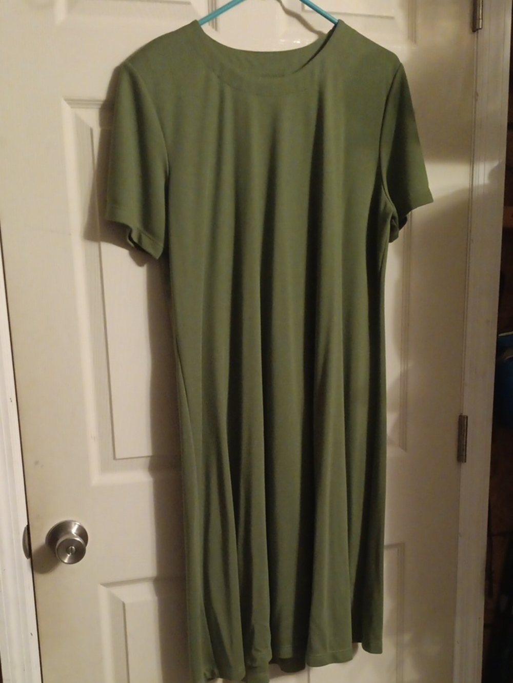 Susan Graver Olive Green Short-Sleeve Midi Dress